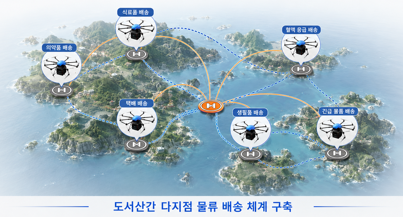 도서산간 다지점 물류 배송 체계 구축 - 의약품·식료품·혈액·택배·긴급 물품 배송